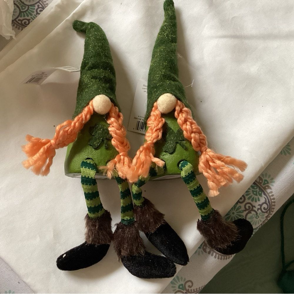Pair of St. Patrick’s Gnomes.  Stone Bodied